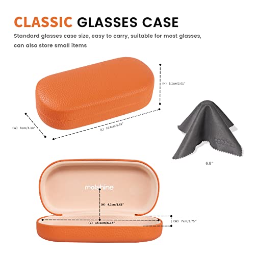 molshine Hard Shell Leather Sunglasses Case,Classic Large Glasses Case for Women Men,Sunglass Eyeglasses (Orange)