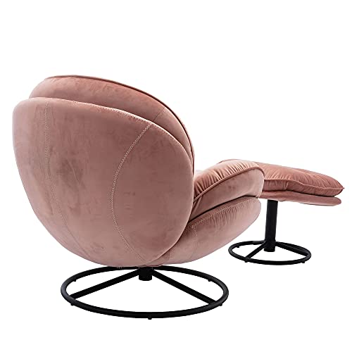 Baysitone Accent Chair with Ottoman,360 Degree Swivel Velvet Accent Chair, Lounge Armchair with Metal Base Frame for Living Room, Bedroom, Reading Room, Home Office (Pink)