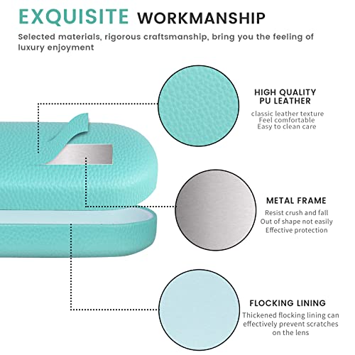 molshine Hard Shell Leather Sunglasses Case,Classic Large Glasses Case for Women Men,Sunglass Eyeglasses (Cyan)