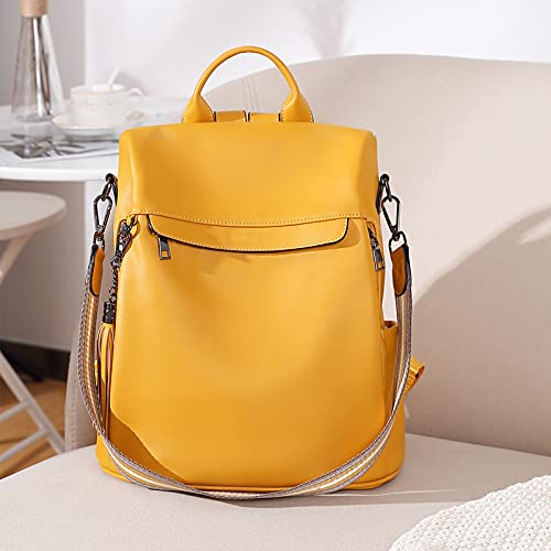 BROMEN Backpack Purse for Women Leather Anti-theft Travel Backpack Fashion Shoulder Bag Yellow