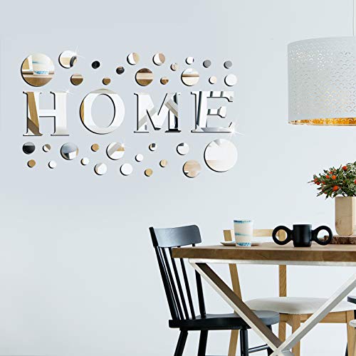 Home Sign Letters Acrylic Mirror Wall Stickers Solid Circle Wall Stickers 3D Mirror Wall Decals DIY Removable Mirror Wall Stickers for Home Living Room Decoration