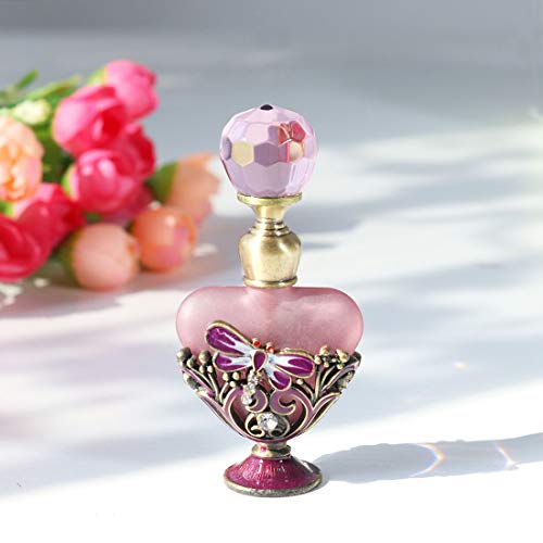 YU FENG Vintage Dragonfly Pewter and Glass Perfume Bottle with Diamand for Woman,Friends