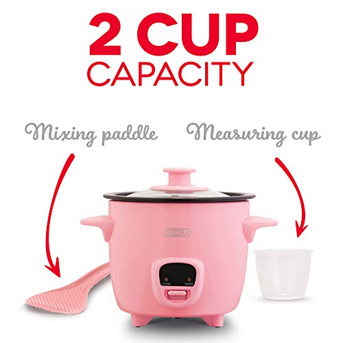 Mini Pink Rice Cooker Steamer with Removable Nonstick Pot, Keep Warm Function & Recipe Guide for Soups, Stews, Gains & Oatmeal