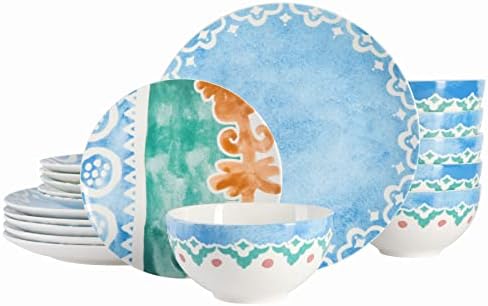 Spice by Tia Mowry Goji Blossom Decorated Porcelain Chip and Scratch Resistant Dinnerware Set, Pink, 12-Piece