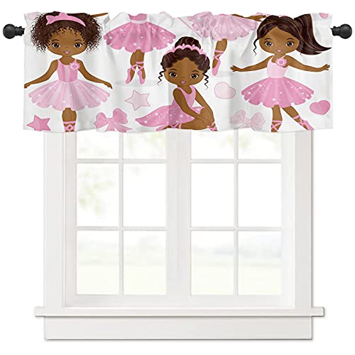 African Ballerinas Valances for Windows Cute Girl Pink Princess Ballerina Gymnastic Rod Pocket Short Window Valance Curtains Holiday Home Decor Window Treatment for Kitchen Living Room Bedroom 54x18in
