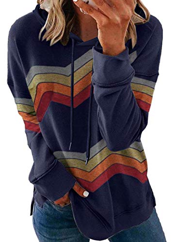 Women's Zig Zag Striped Pullover Hooded Long Sleeve Sweatshirt, Sizes to 2XL  (3 colors)