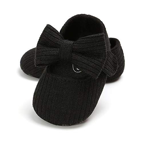 Ohwawadi Infant Baby Girl Shoes, Bowknot Baby Mary Jane Flats Princess Dress Shoes Soft Baby Crib Shoes (0-6 Months, 1933 Black)