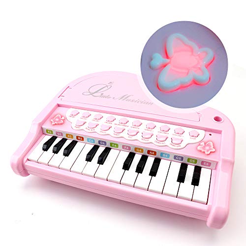 Amy&Benton Toddler Piano Toy Keyboard Pink for Girls Birthday Gift 1 2 3 4 Years Old Kids 24 Keys Multifunctional Toy Piano