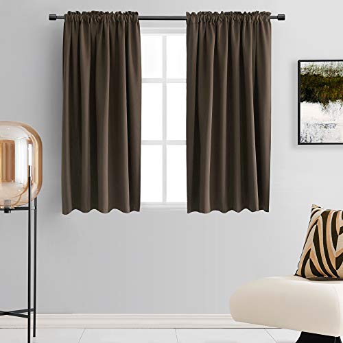 DONREN Chocolate Brown & Coffee Color Blackout Curtain Panels for Cafe - 45 Inches Long Rod Pocket Thermal Insulated Window Curtains for Bedroom (42 Inch Width x 45 L Inch Length,2 Panels)