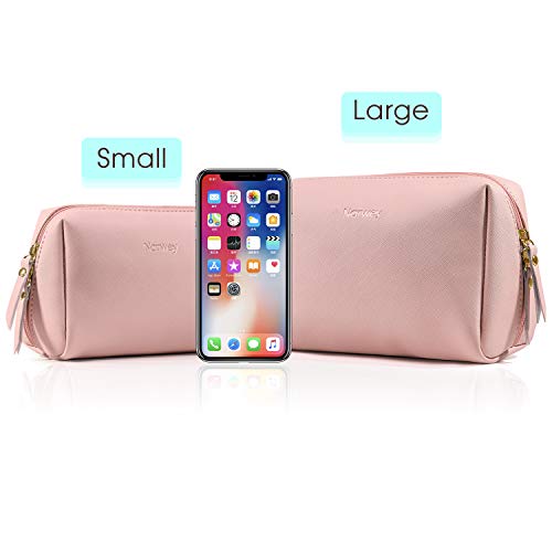 Large Vegan Leather Makeup Bag Zipper Pouch Travel Cosmetic Organizer for Women and Girls (Large, Pink)