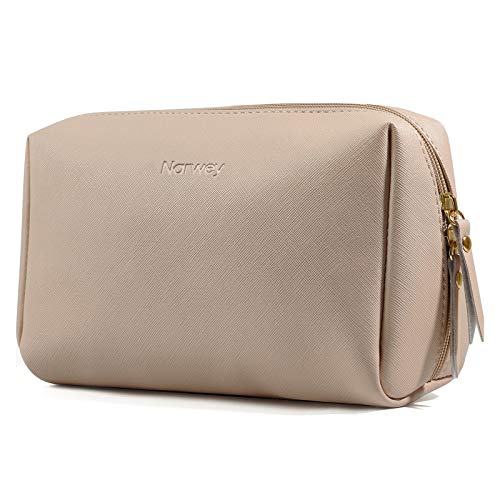 Large Vegan Leather Makeup Bag Zipper Pouch Travel Cosmetic Organizer for Women and Girls (Large, Brown)