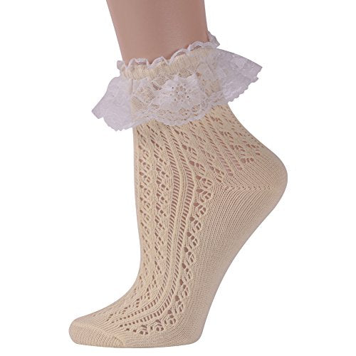 ladies dress socks Short Bobby Dress Socks Women, Funcat Girls Ladies Vintage Ruffle Cuff – Pink and Caboodle