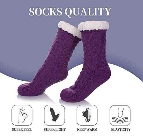 SDBING Women's Winter Super Soft Warm Cozy Fuzzy Fleece-Lined with Grippers Slipper Socks (Purple)