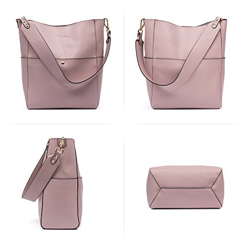 BOSTANTEN Women's Leather Designer Handbags Tote Purses Shoulder Bucket Bags Taro Pink