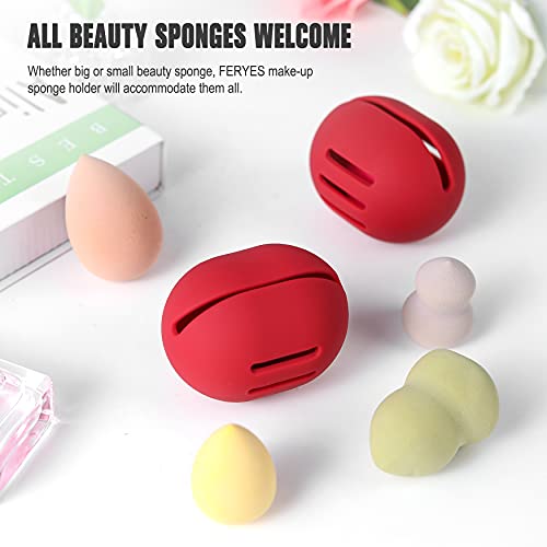 FERYES Makeup Sponge Holder – Shatterproof Eco-Friendly Silicone Beauty Make Up Blender Case for Travel - Red