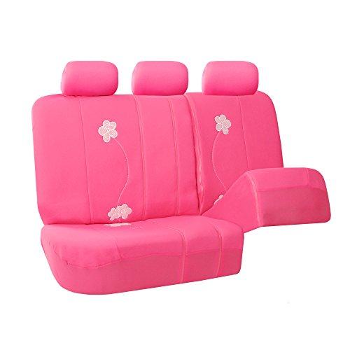 Universal Fit Pink Floral Embroidery Design Full Set Seat Covers, Split Bench - Pink and Caboodle