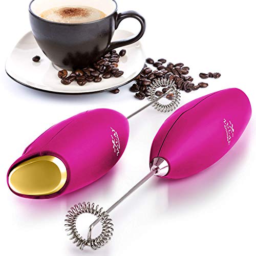 Original Milk Frother Handheld Foam Maker for Lattes (Pink with Gold Button)