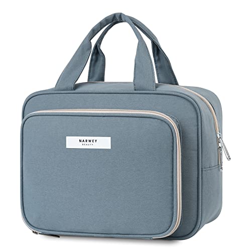 Narwey Full Size Toiletry Bag Women Large Makeup Bag Organizer Travel Cosmetic Bag for Essentials Accessories (Greyish Blue)