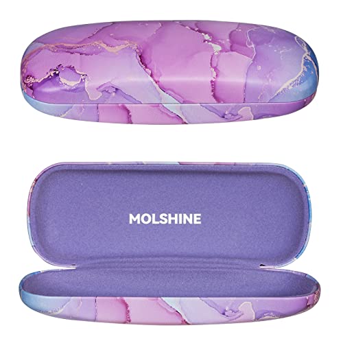 MOLSHINE Hard Shell PU Leather Glasses Case, Travel Portable Eyeglass Case for Men Women Girl Travel Study Work (Purple)