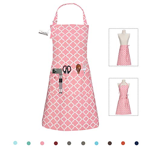 LessMo Kitchen Cooking Aprons with 3 Pockets for Men Women - Cotton Adjustable Professional Grade Chef Apron for Kitchen, BBQ & Grill (Pink)