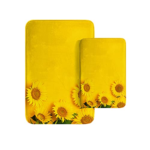 Britimes Sunflower Yellow Bathroom Rug Mat Set of 2,Washable Cover Floor Rug Carpets Floor Bath Mat Bathroom Decorations 16x24 and 20x32 Inches