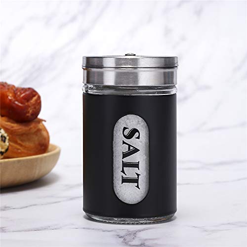 YEEPHENYEEVEE Salt and Pepper Shakers Stainless Steel and Glass Set with Adjustable Pour Holes (Black)