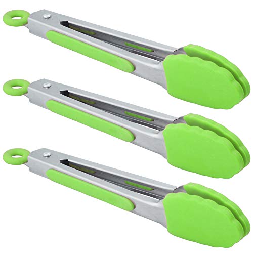 Mini Kitchen Tongs Set with Silicone Tips, 7-Inch Serving Tongs, Set of 3  (9 colors)