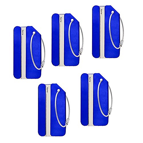 Aluminum Luggage Tags, Luggage Tag Travel Tags for Luggage ID Bag Baggage Suitcase Tag (Blue 5PCS)