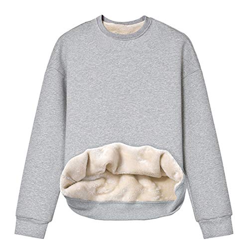 Gihuo Women's Loose Fleece Pullover Sherpa Lined Crewneck Sweatshirt (02 Grey, Large)