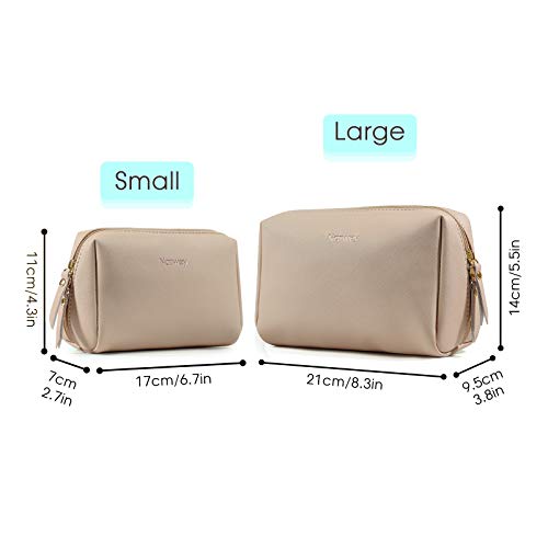 Large Vegan Leather Makeup Bag Zipper Pouch Travel Cosmetic Organizer for Women and Girls (Large, Brown)