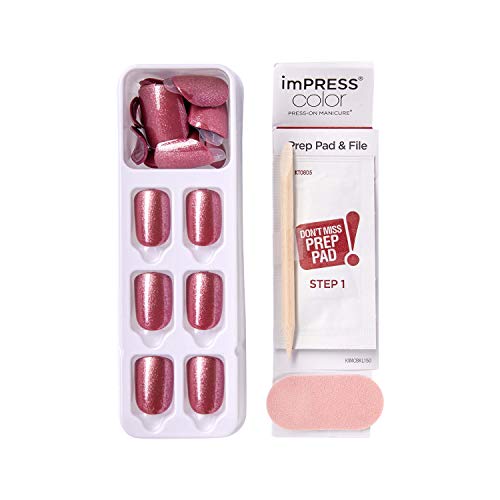 KISS imPRESS Color Press-On Manicure, Gel Nail Kit, PureFit Technology, Short Length, “Peanut Pink”, Polish-Free Solid Color Mani, Includes Prep Pad, Mini File, Cuticle Stick, and 30 Fake Nails