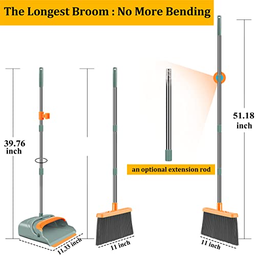Chouqing Broom and Dustpan Set for Home,Broom and Dustpan Set,Broom Dustpan Set, Broom and Dustpan Combo for Office, Stand Up Broom and Dustpan (Green&Orange)