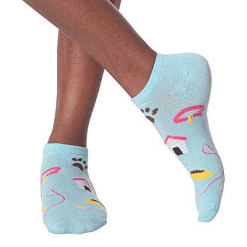 K. Bell Women's 6 Pack Novelty No Show Low Cut Socks, Dogs (Pink), Shoe Size: 4-10