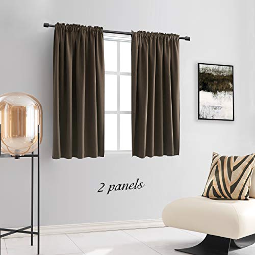 DONREN Chocolate Brown & Coffee Color Blackout Curtain Panels for Cafe - 45 Inches Long Rod Pocket Thermal Insulated Window Curtains for Bedroom (42 Inch Width x 45 L Inch Length,2 Panels)