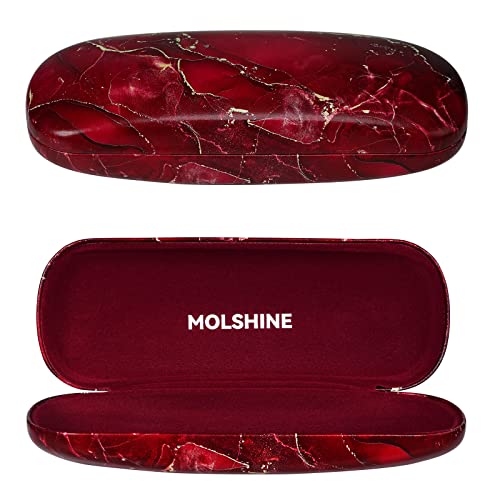MOLSHINE Hard Shell PU Leather Glasses Case, Travel Portable Eyeglass Case for Men Women Girl Travel Study Work (Red)