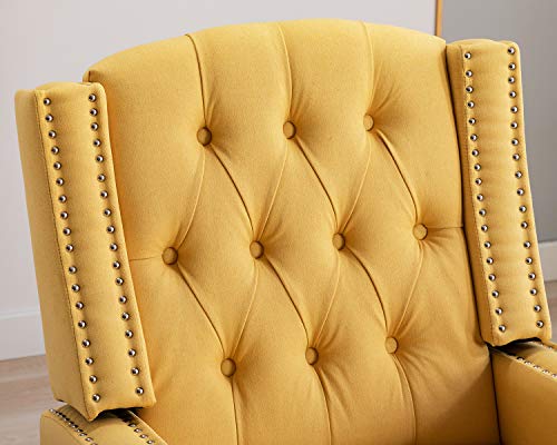Artechworks Tufted Fabric Pushback Manual Recliner Chair for Living Room - Single Sofa Home Theater Seating- Comfortable Bedroom & Living Room Chair Reclining Sofa, Yellow