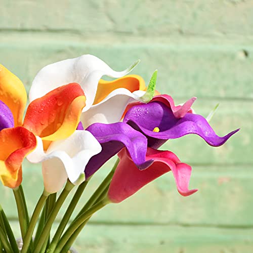 Mandy's 20pcs Colorful Flowers Artificial Calla Lily Silk Flowers 13.4" for Home Kitchen & Wedding
