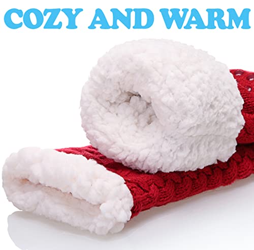 SDBING Women's Winter Super Soft Warm Cozy Fuzzy Fleece-Lined with Grippers Slipper Socks (Red)