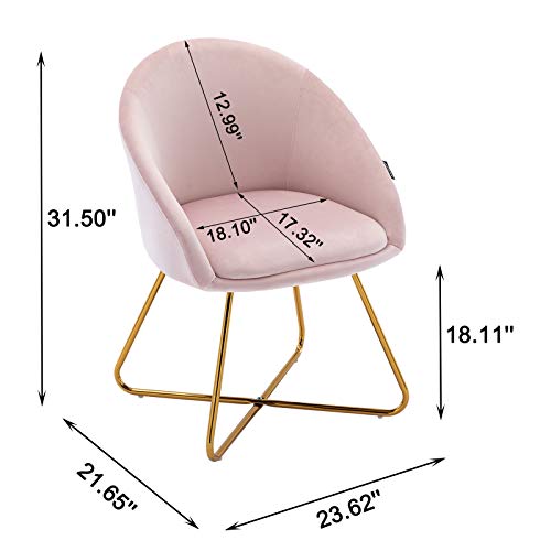 Artechworks Modern Velvet Dinning Chair with Golden Legs, Lounge Chair Set of 2, Accent Armchair for Living Dining Room Bedroom Reception Chair, Pink