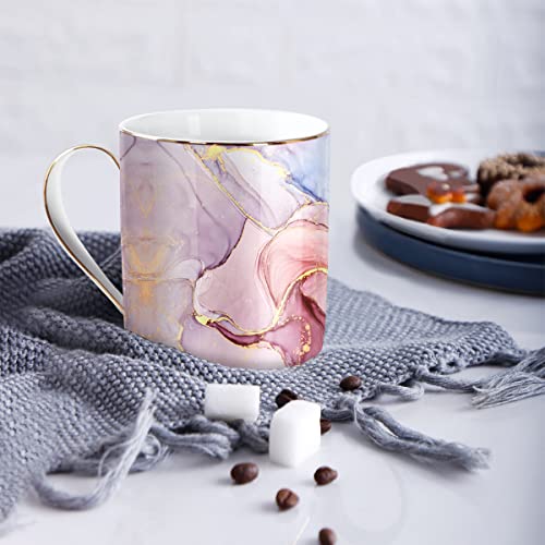 WAVEYU Ceramic Mug for Women, Coffee Water Mug Cup Marble Design with Handle for Home Office, Decorative Cute Coffee Tea Cup for Girls Teachers Colleagues, 14 oz, Pink Marble