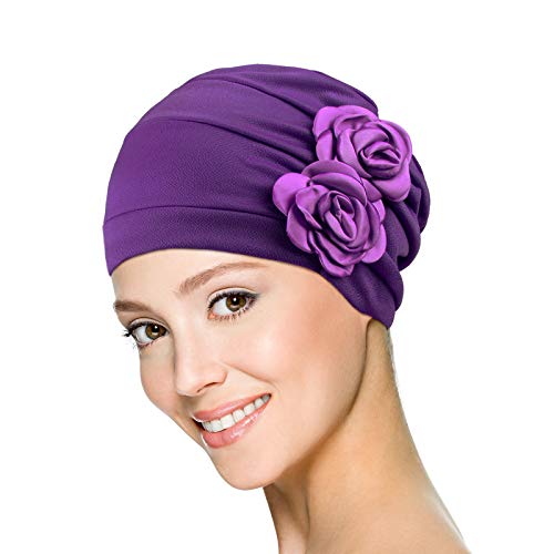 6 Pieces Women Turban Flower Caps Vintage Beanie Headscarf Elastic Headwrap Hat (Fresh Colors)