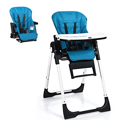 INFANS 4 in 1 High Chair–Booster Seat, Convertible Highchair w/Adjustable Height and Recline, Removable Tray, Detachable Cushion, Installation-Free, Simple Fold for Baby, Infant & Toddler, Blue