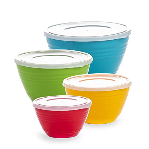 4-Piece Multicolored Plastic Mixing Prep Bowls w/Lids Set  (2 color combos)