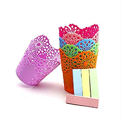 6 Pieces Scalloped Filigree Flowers Pen & Pencil Holder Cups Desk Organizer Set w/400 Sticky Notes