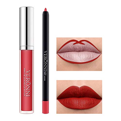 VERONNI Matte Liquid Lipstick with Lip Liner Lip Contour kit Waterproof Long Lasting Lip Gloss with 13 Colors Non shade Lip Stick Set (#8 Color)