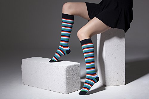 Socks n Socks - Women's 5-pair Striped Design Turkish Cotton Knee high Socks