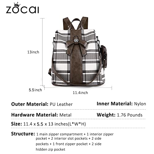 ZOCAI Backpack Purse for Women Fashion Backpack Purses PU Leather Daypacks Anti-Theft Shoulder Bag Satchel Purse(Khaki)