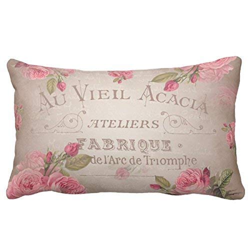UTF4C Vintage French Shabby Chic Roses Pink Floral Throw Pillow Case Square 12 x 16 Inches Soft Cotton Canvas, Pillow Cover Decorative for Sofa Couch Hidden Zipper
