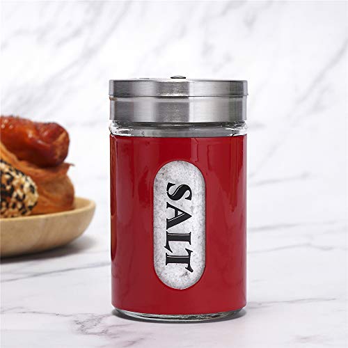 YEEPHENYEEVEE Salt and Pepper Shakers Stainless Steel and Glass Set with Adjustable Pour Holes (Red)