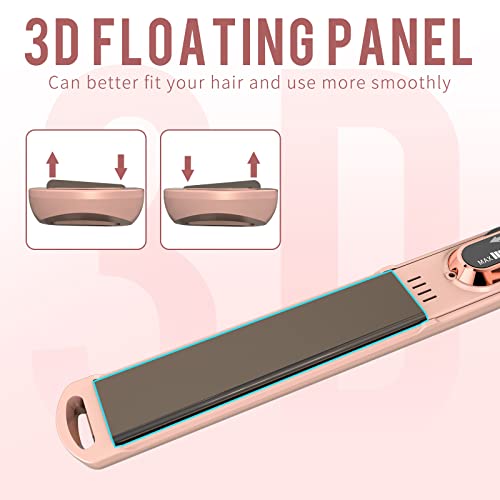 K&K Hair Straightener with LCD Display Adjustable Temperature 1 Inch Small Flat Iron for Short Hair Tourmaline Titanium Dual Voltage Auto Shut Off 4D 360°Swivel (Rose)